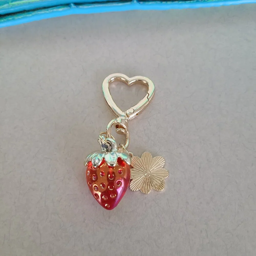 Red Strawberry and Daisy Purse Charm with Heart